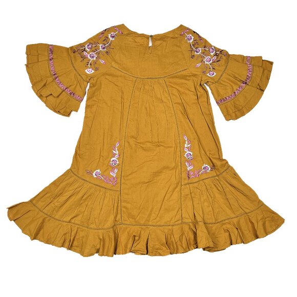 Free People Pavlo Embroidered Floral Ruffled Babydoll Tunic Goldenrod Sz S - NWT - Picture 3 of 11